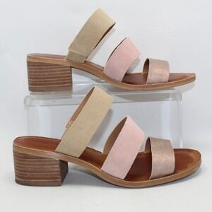 Lucky Brand Rileigh2 Womens Pink Tan Metallic Leather Block Heel Sandals 7.5M